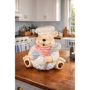 Vintage Bear Chef Cookie Jar Ceramic Brother Sister Taiwan 10" Kitchen Decor